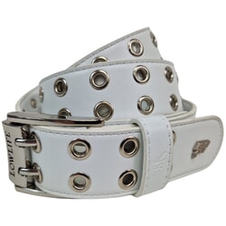 Duplici Vegan Double Eyelet Faux Leather Belt in White & Silver