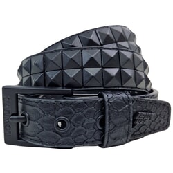 Double Stud Studded Leather Belt Black Snakeskin - Lowlife