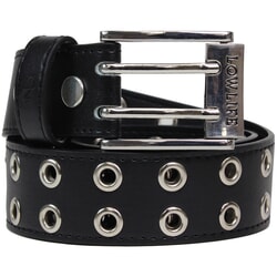 Lowlife Duplici Vegan Double Eyelet Faux Leather Belt in Black & Silver for men and women
