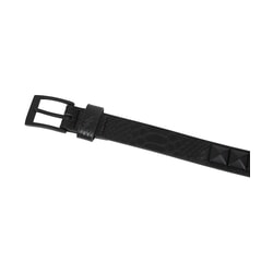 Single Stud Leather Belt in Black Snakeskin
