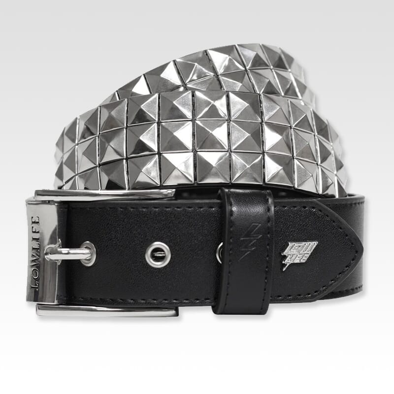 Lowlife Triple S Studded Leather Belt in Black and Silver